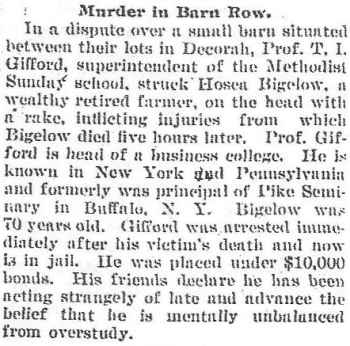 Bigelow Murder Morning Sun News Herald Friday Nov. 17, 1904